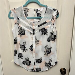 Candie's Women's Floral Lace Blouse - Black, Cream, and Pink